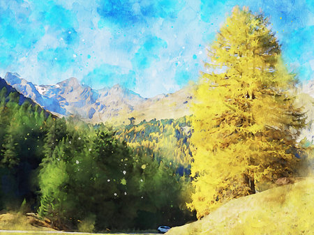 Watercolor Landscape Background Illustrationの写真素材