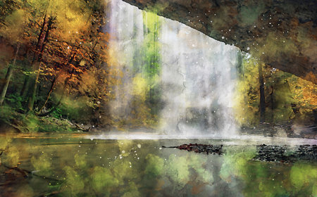 Watercolor Landscape Background Illustrationの写真素材