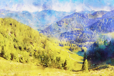 Watercolor Landscape Background Illustrationの写真素材