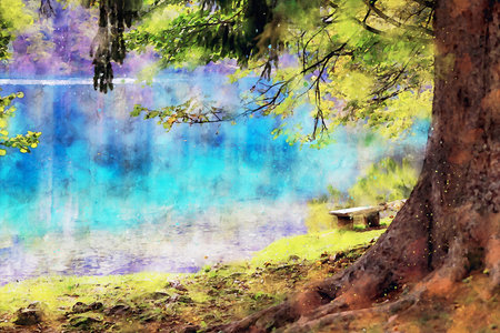 Watercolor Landscape Background Illustrationの写真素材
