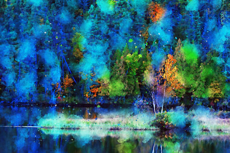Watercolor Landscape Background Illustrationの写真素材