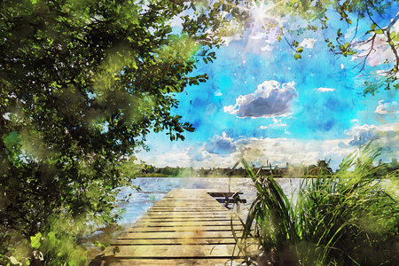Watercolor Landscape Background Illustrationの写真素材