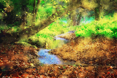 Watercolor Landscape Background Illustrationの写真素材