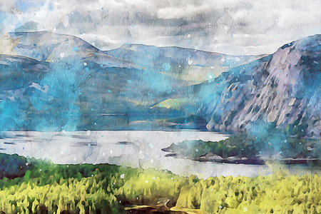 Watercolor Landscape Background Illustrationの写真素材
