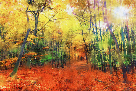 Watercolor Landscape Background Illustrationの写真素材