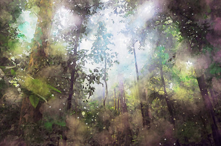 Watercolor Landscape Background Illustrationの写真素材
