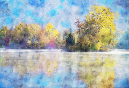 Watercolor Landscape Background Illustrationの写真素材