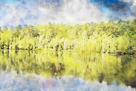 Watercolor Landscape Background Illustrationの写真素材