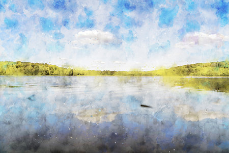 Watercolor Landscape Background Illustrationの写真素材