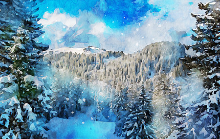 Watercolor Landscape Background Illustrationの写真素材