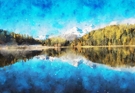 Watercolor Landscape Background Illustrationの写真素材