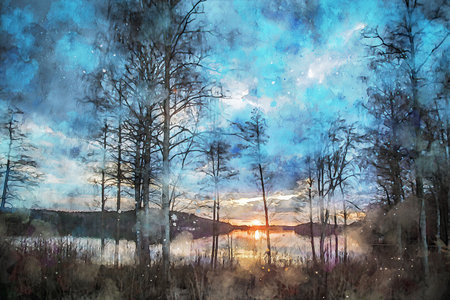 Watercolor Landscape Background Illustrationの写真素材