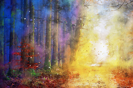 Watercolor Landscape Background Illustrationの写真素材