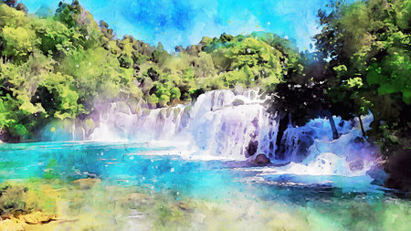 Watercolor Landscape Background Illustrationの写真素材