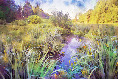 Watercolor Landscape Background Illustrationの写真素材