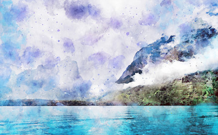 Watercolor Landscape Background Illustrationの写真素材