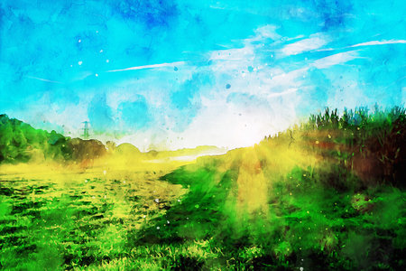 Watercolor Landscape Background Illustrationの写真素材