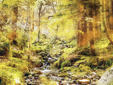 Watercolor Landscape Background Illustrationの写真素材