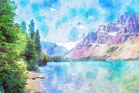Watercolor Landscape Background Illustrationの写真素材