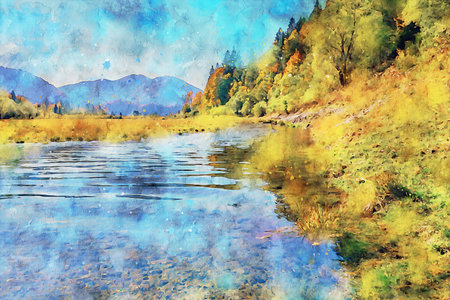 Watercolor Landscape Background Illustrationの写真素材