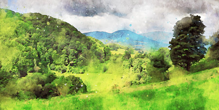 Watercolor Landscape Background Illustrationの写真素材