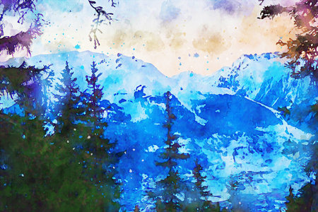 Watercolor Landscape Background Illustrationの写真素材