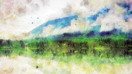 Watercolor Landscape Background Illustrationの写真素材