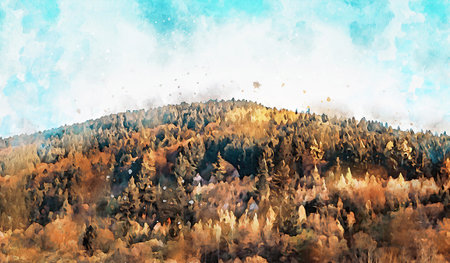 Watercolor Landscape Background Illustrationの写真素材