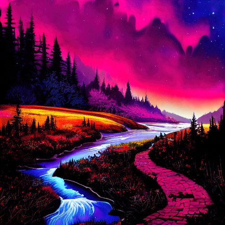 Beautiful Colorful Countryside and Cottage Illustrationの素材