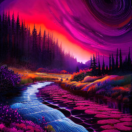 Beautiful Colorful Countryside and Cottage Illustrationの素材