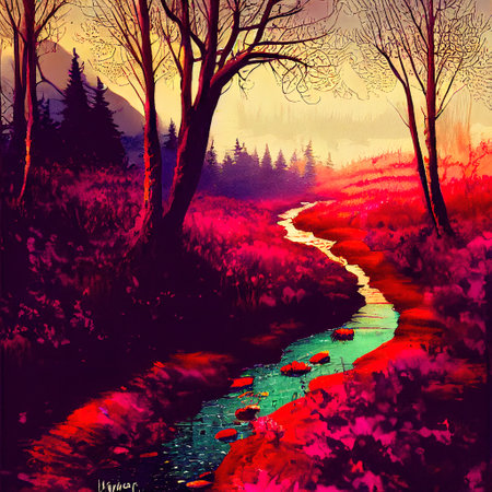 Beautiful Colorful Countryside and Cottage Illustrationの素材