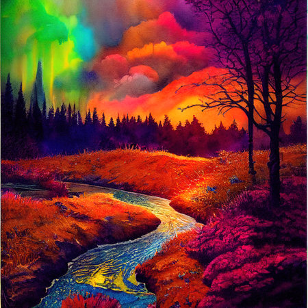 Beautiful Colorful Countryside and Cottage Illustrationの素材