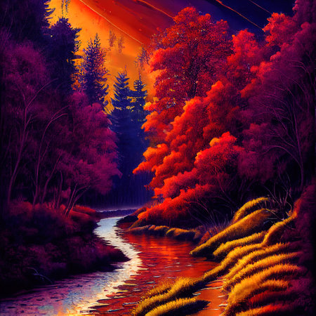 Beautiful Colorful Countryside and Cottage Illustrationの素材