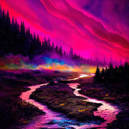 Beautiful Colorful Countryside and Cottage Illustrationの素材