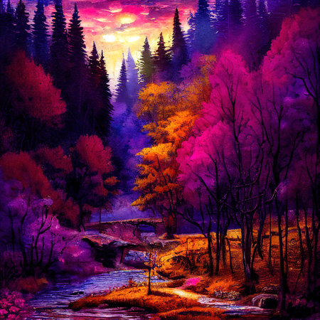 Beautiful Colorful Countryside and Cottage Illustrationの素材