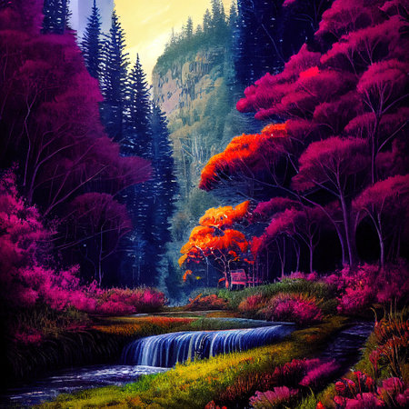 Beautiful Colorful Countryside and Cottage Illustrationの素材