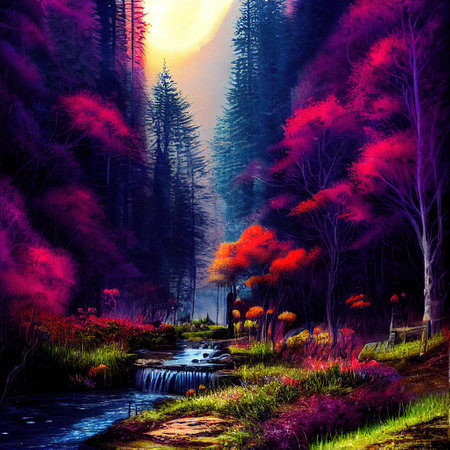 Beautiful Colorful Countryside and Cottage Illustrationの素材