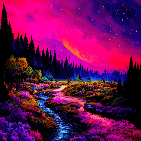 Beautiful Colorful Countryside and Cottage Illustrationの素材