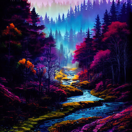 Beautiful Colorful Countryside and Cottage Illustrationの素材