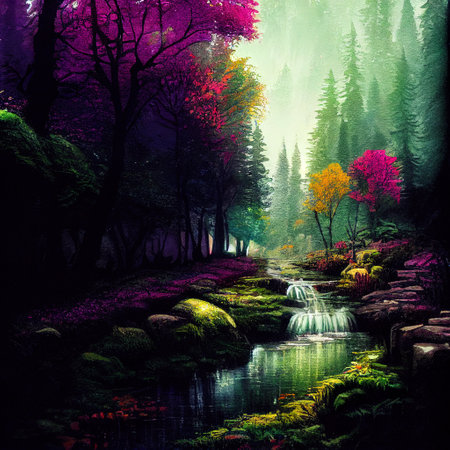 Beautiful Colorful Countryside and Cottage Illustrationの素材