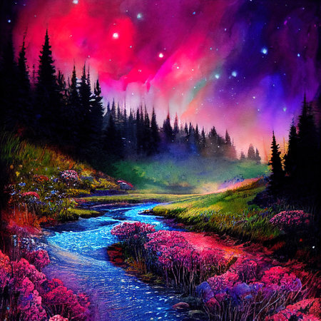 Beautiful Colorful Countryside and Cottage Illustrationの素材