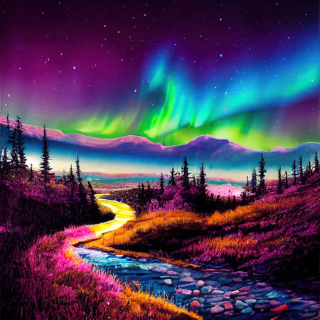 Beautiful Colorful Countryside and Cottage Illustrationの素材