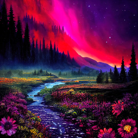 Beautiful Colorful Countryside and Cottage Illustrationの素材