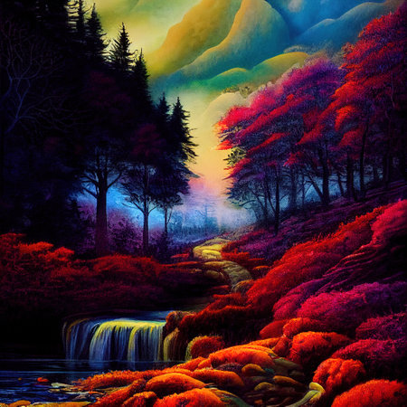 Beautiful Colorful Countryside and Cottage Illustrationの素材