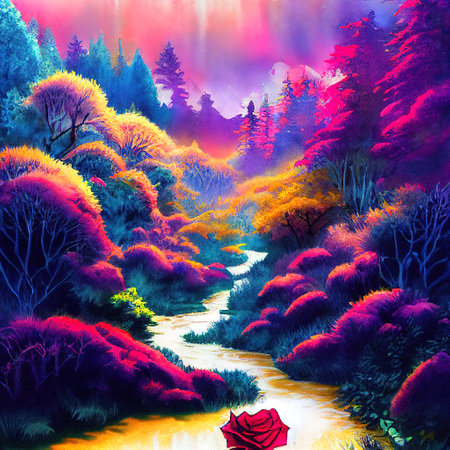 Beautiful Colorful Countryside and Cottage Illustrationの素材