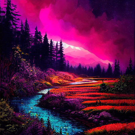 Beautiful Colorful Countryside and Cottage Illustrationの素材