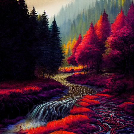 Beautiful Colorful Countryside and Cottage Illustrationの素材