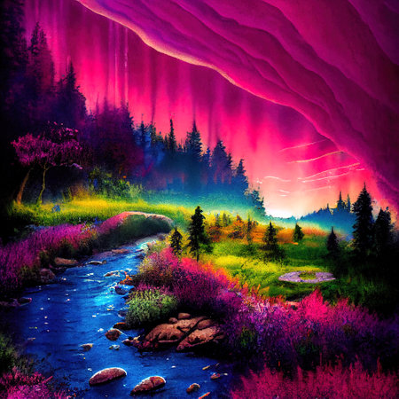 Beautiful Colorful Countryside and Cottage Illustrationの素材