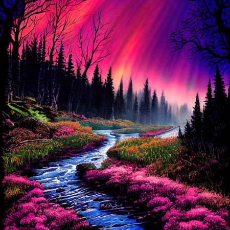 Beautiful Colorful Countryside and Cottage Illustrationの素材