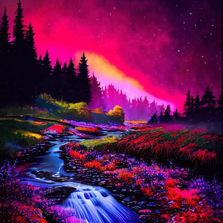 Beautiful Colorful Countryside and Cottage Illustrationの素材